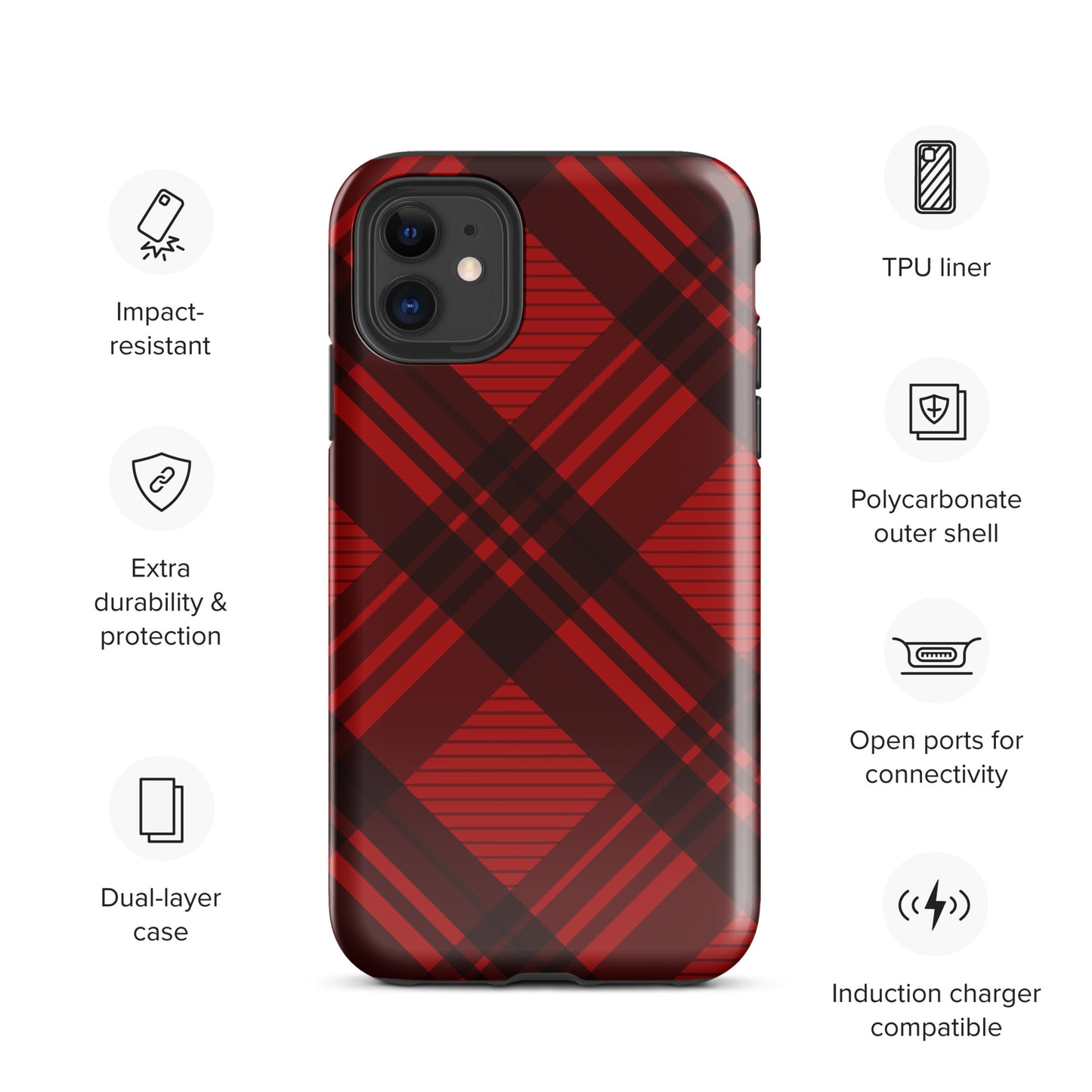RED PLAID TOUGH CASE FOR iPHONE