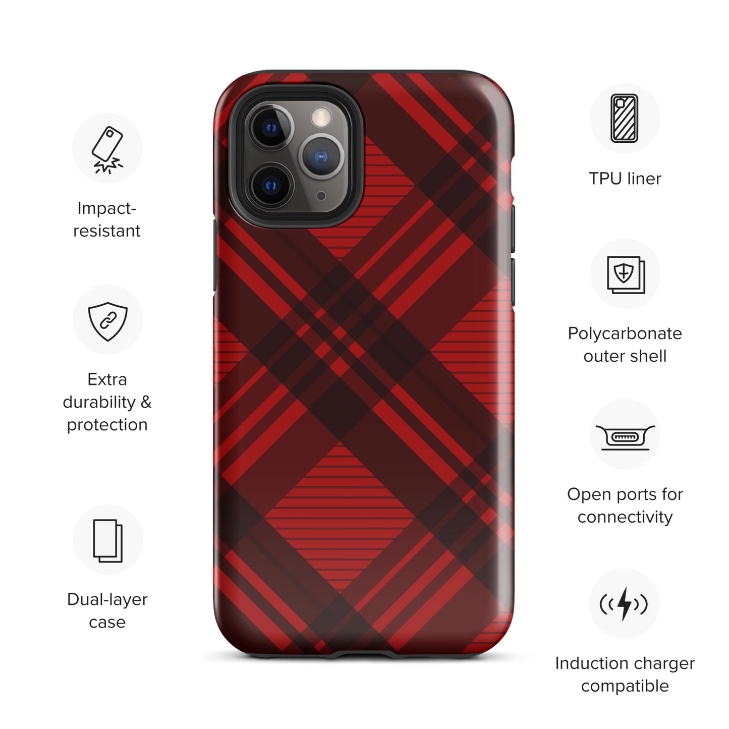 RED PLAID TOUGH CASE FOR iPHONE