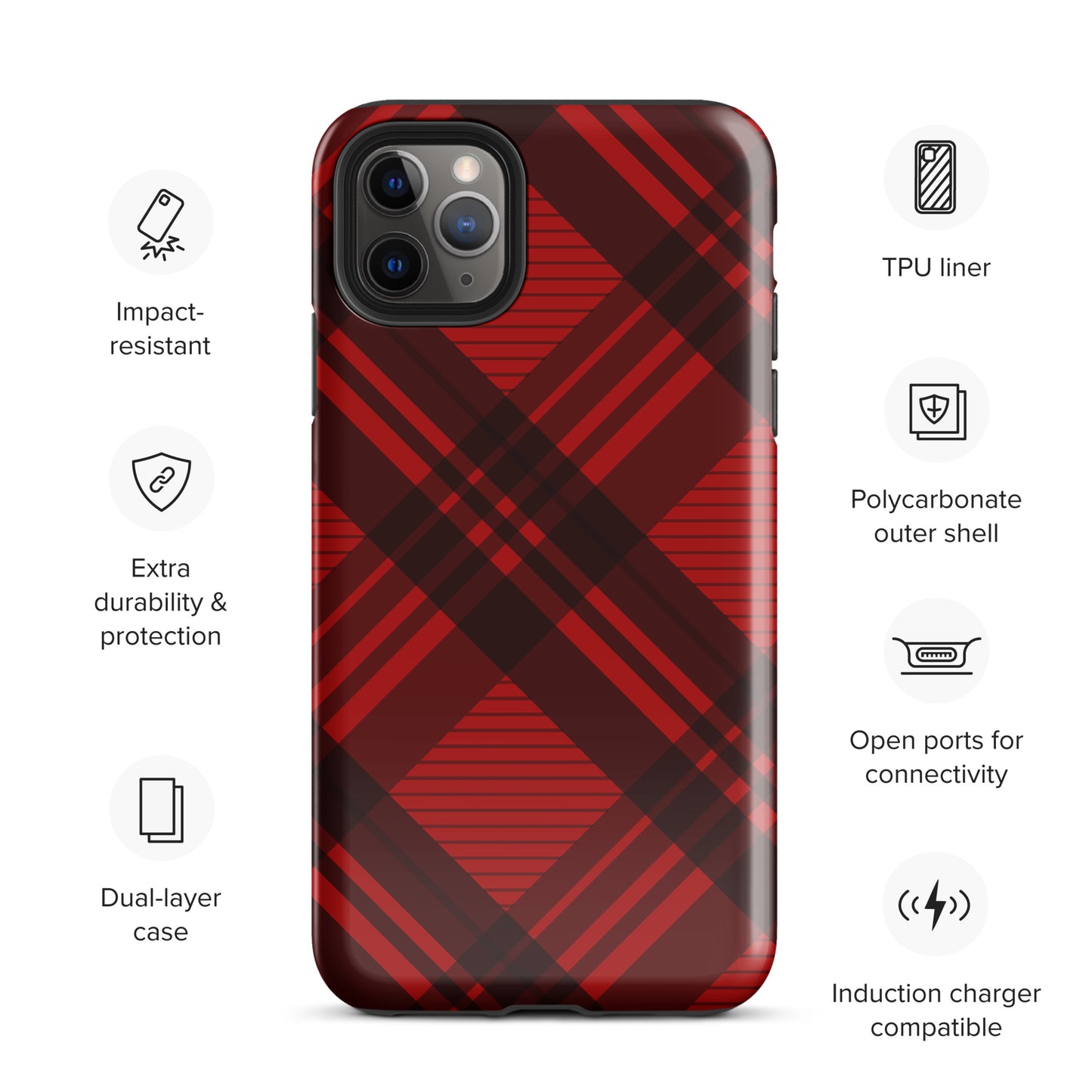 RED PLAID TOUGH CASE FOR iPHONE