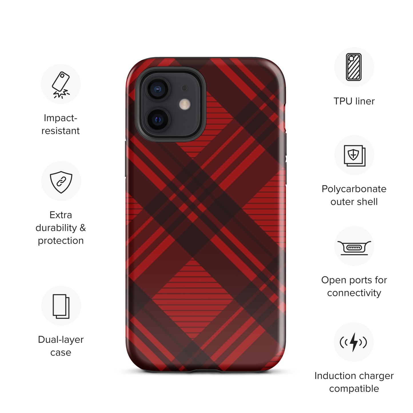 RED PLAID TOUGH CASE FOR iPHONE