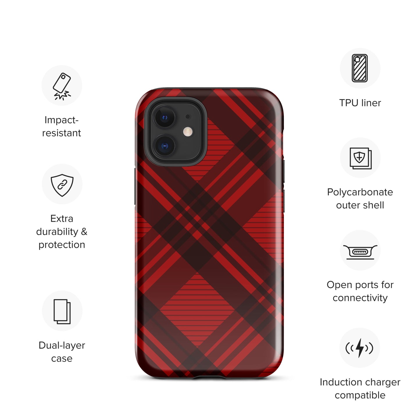RED PLAID TOUGH CASE FOR iPHONE