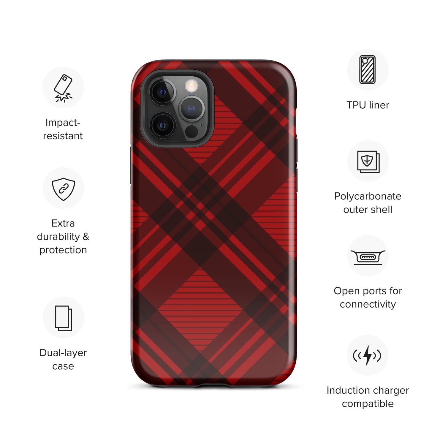 RED PLAID TOUGH CASE FOR iPHONE