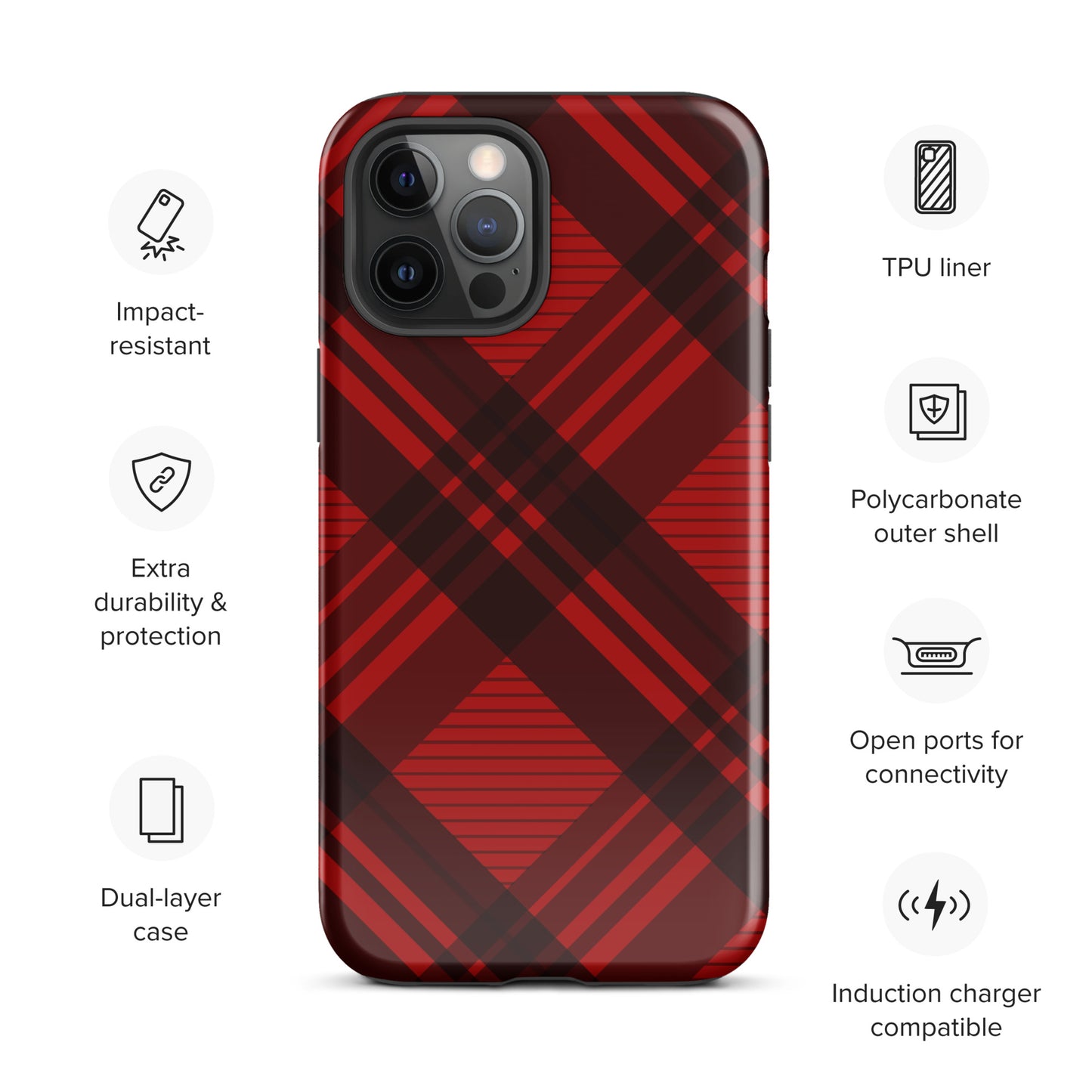 RED PLAID TOUGH CASE FOR iPHONE