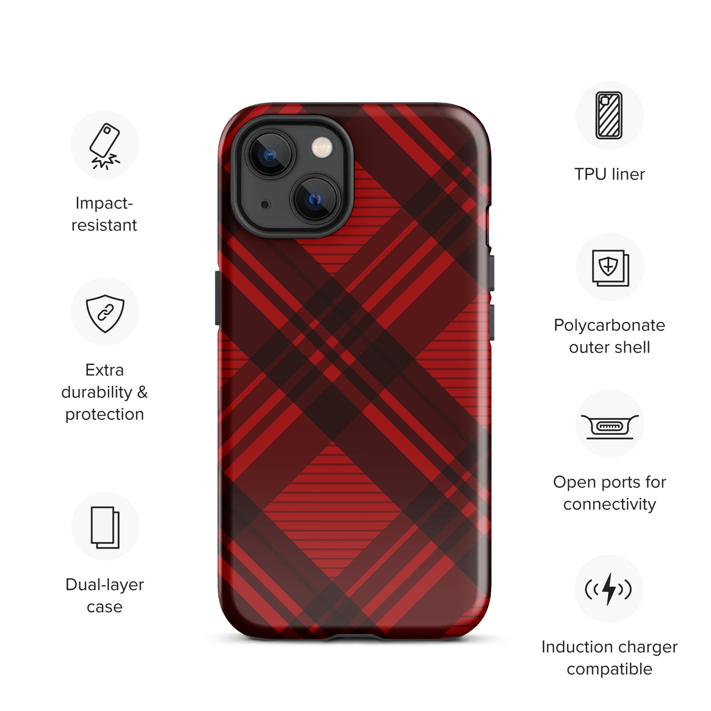 RED PLAID TOUGH CASE FOR iPHONE