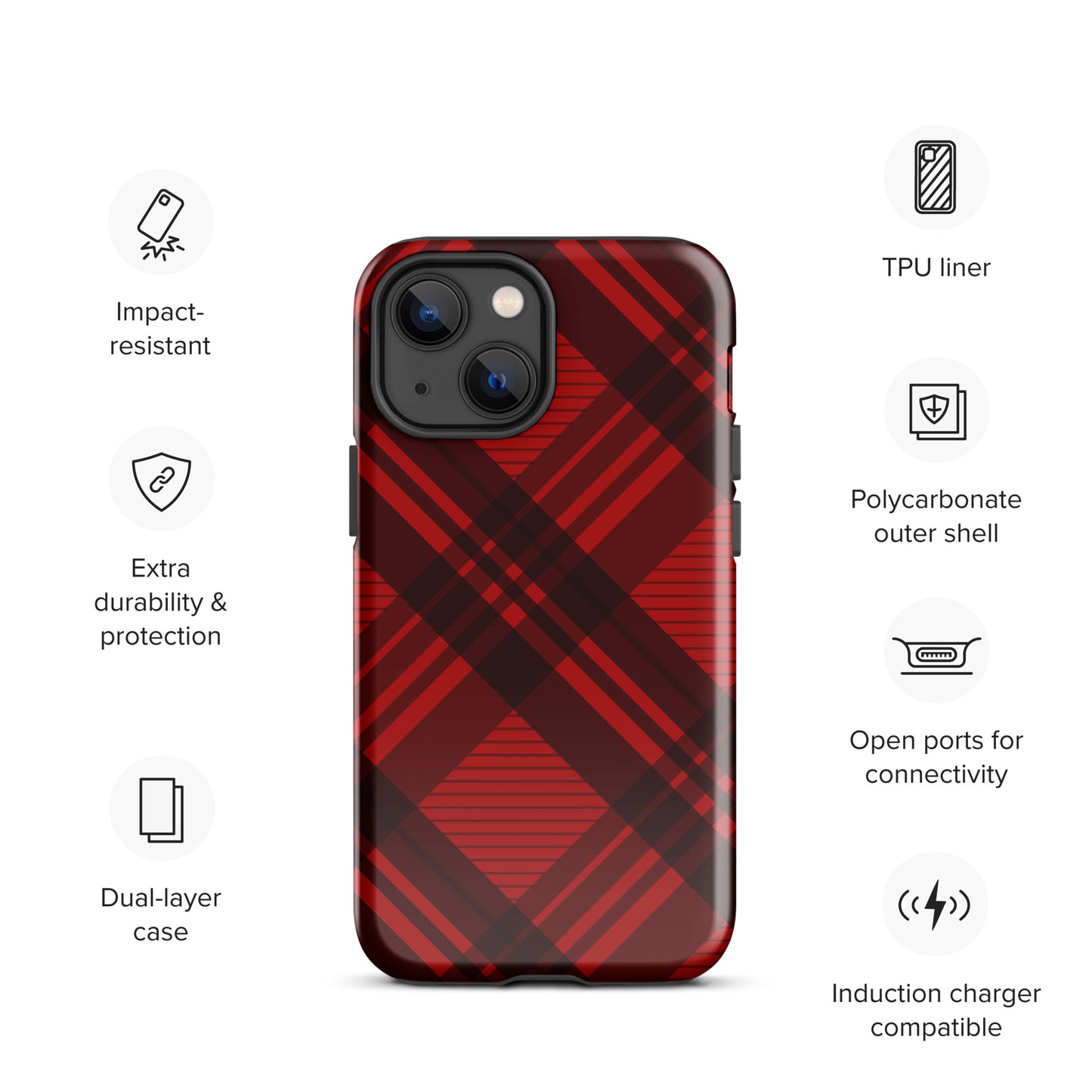 RED PLAID TOUGH CASE FOR iPHONE
