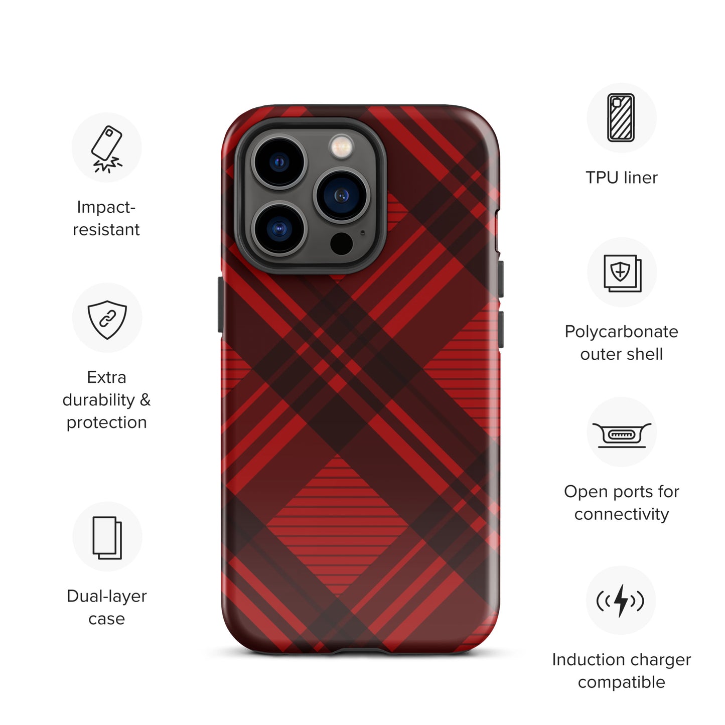RED PLAID TOUGH CASE FOR iPHONE