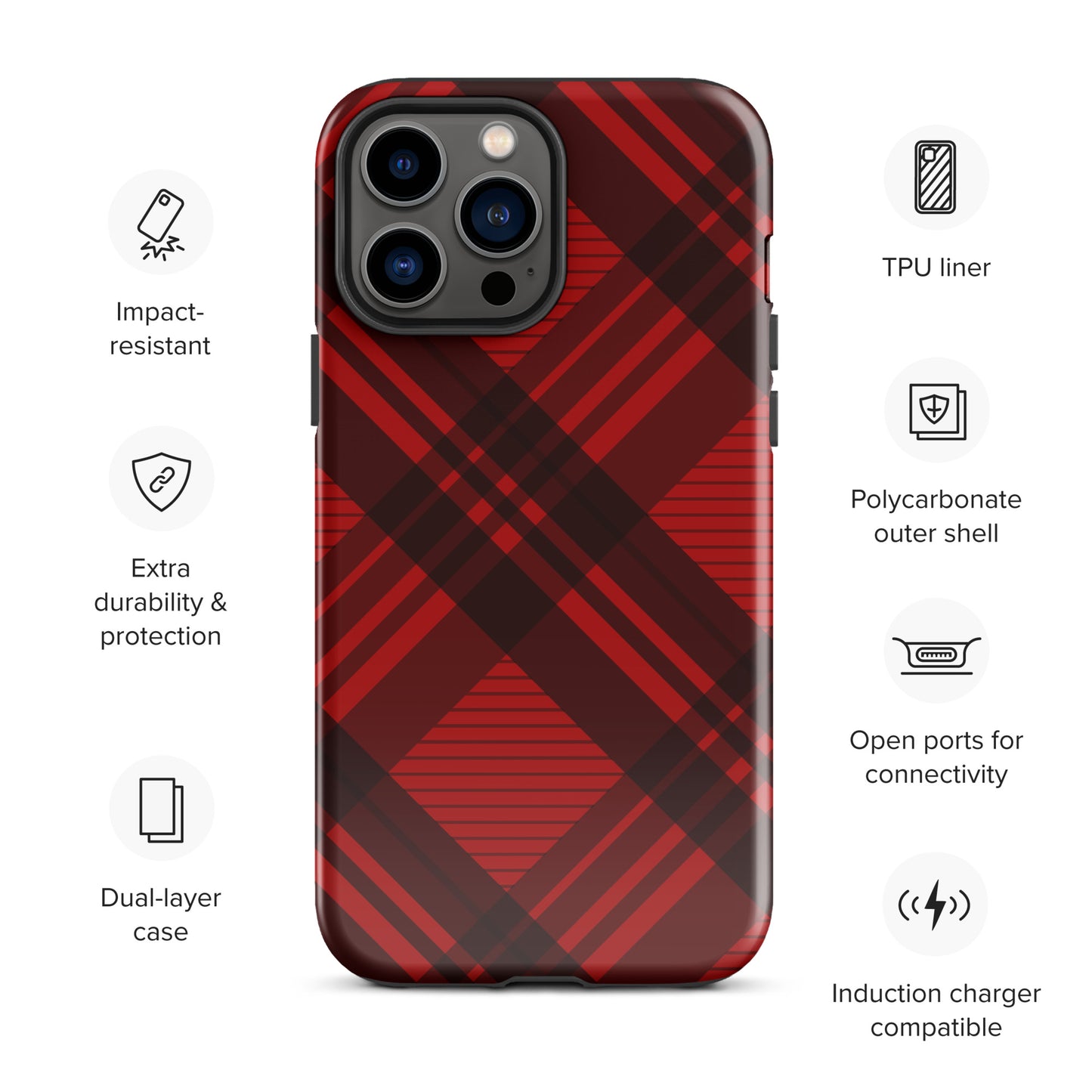 RED PLAID TOUGH CASE FOR iPHONE