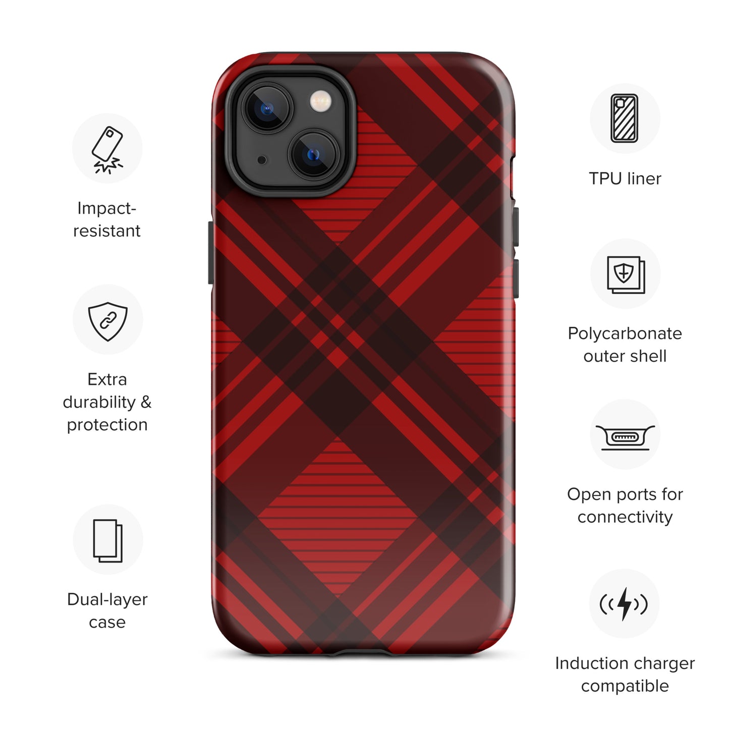 RED PLAID TOUGH CASE FOR iPHONE