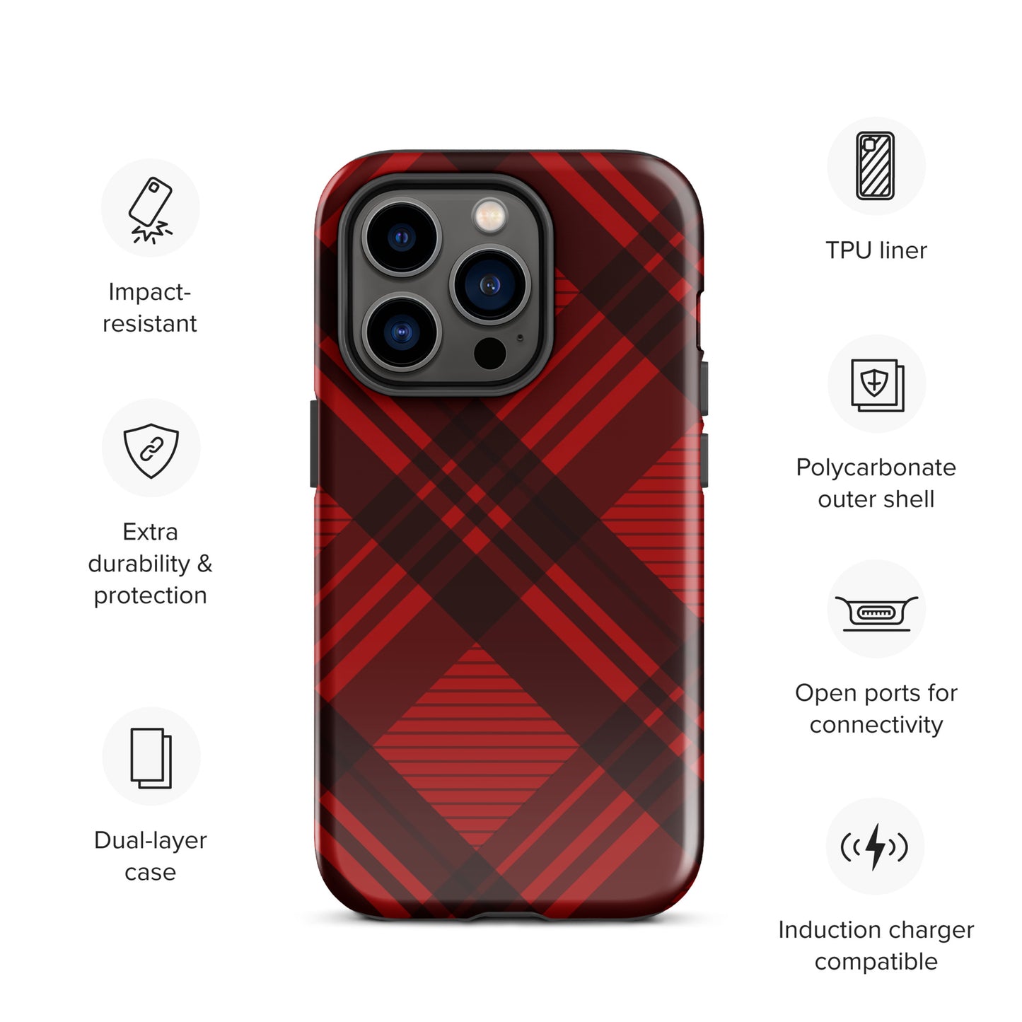 RED PLAID TOUGH CASE FOR iPHONE