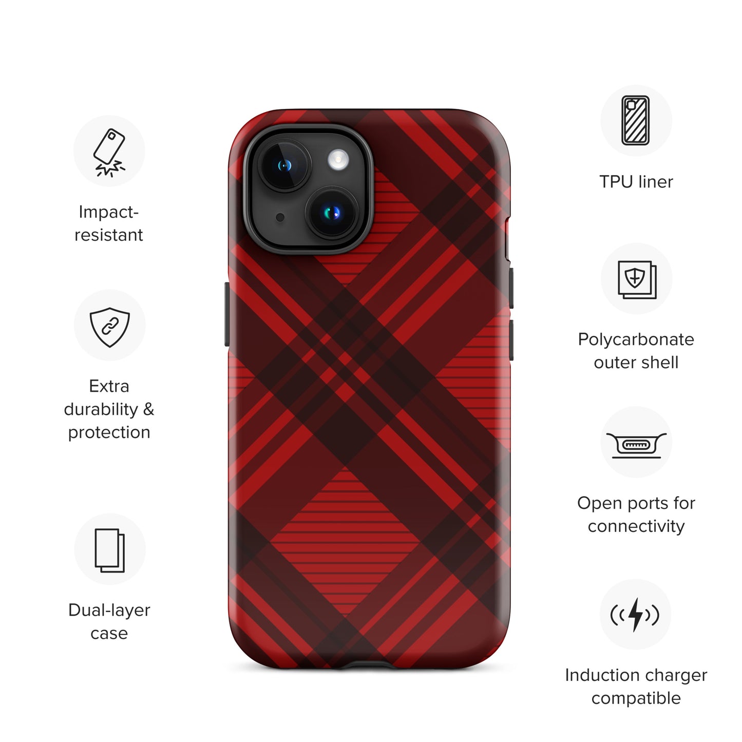 RED PLAID TOUGH CASE FOR iPHONE
