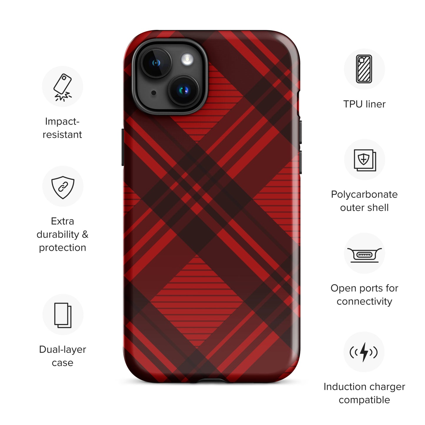 RED PLAID TOUGH CASE FOR iPHONE