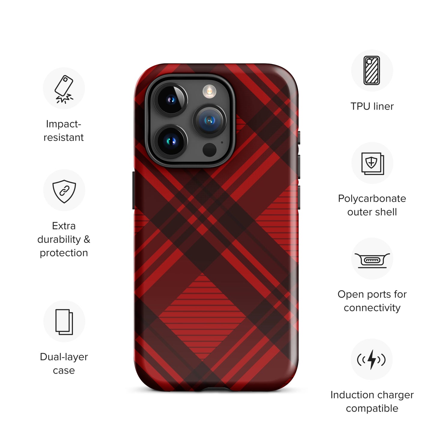 RED PLAID TOUGH CASE FOR iPHONE