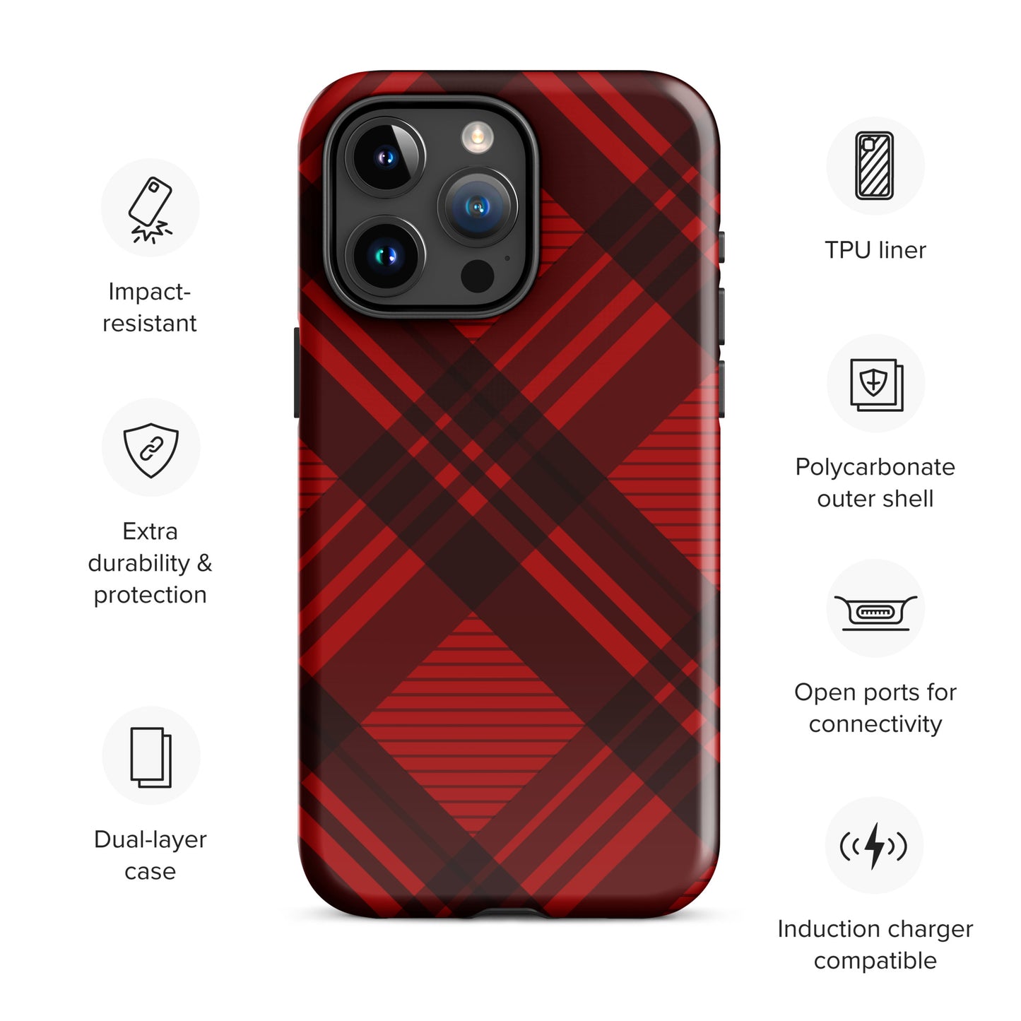 RED PLAID TOUGH CASE FOR iPHONE