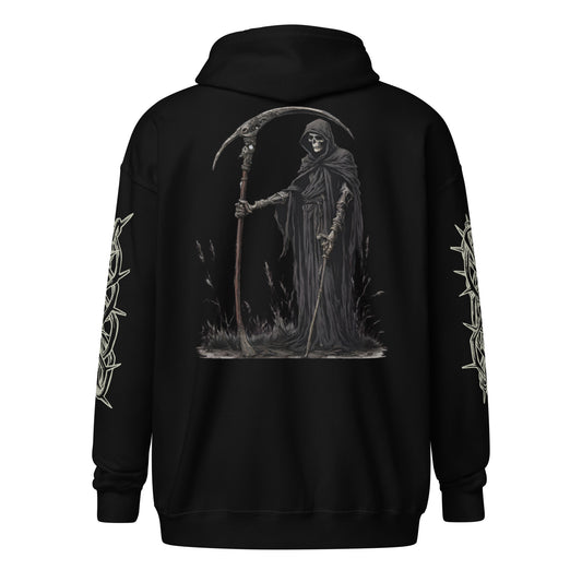 DEATH COMES UNISEX ZIP HOODIE