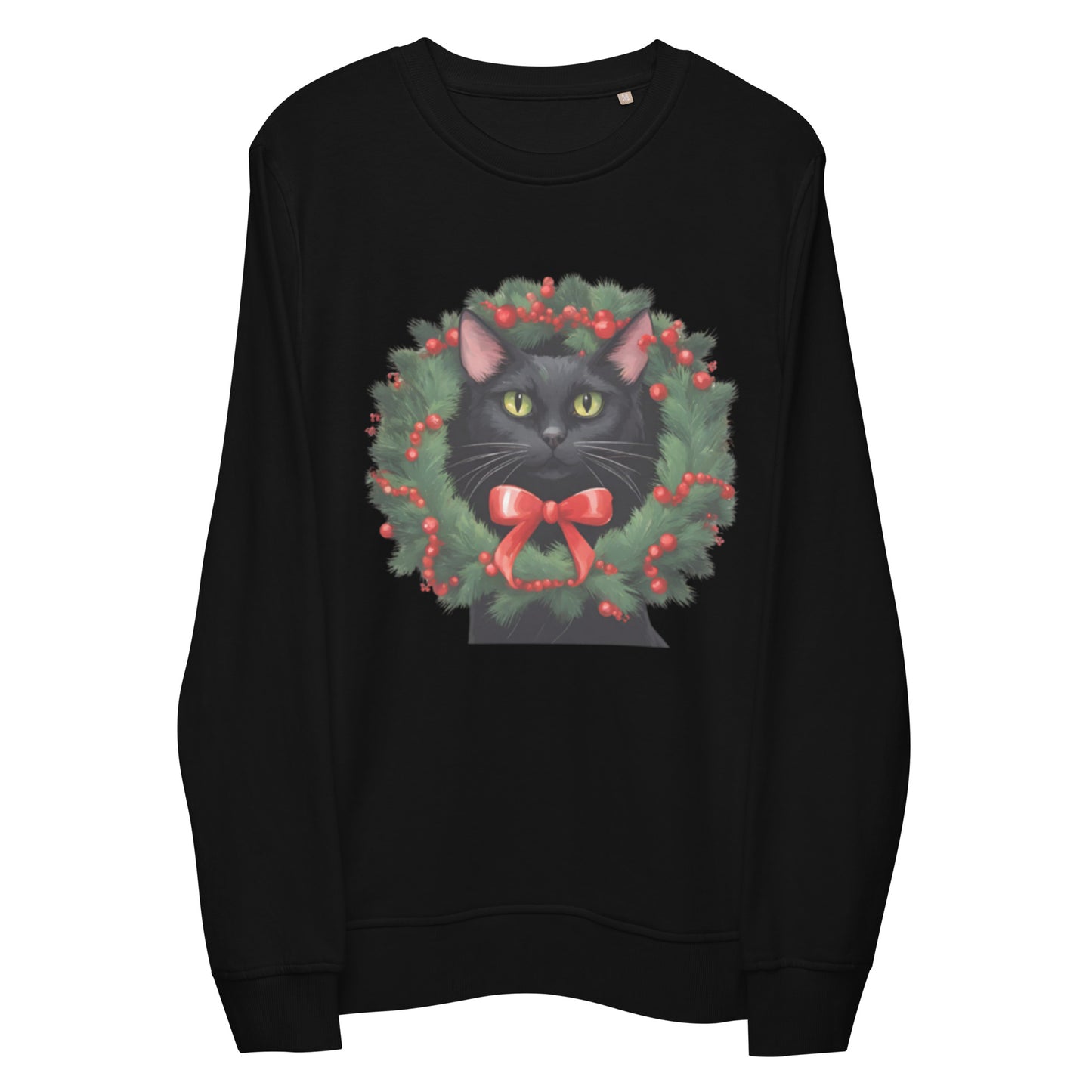 BLACK KITTY WREATH UGLY CHRISTMAS SWEATSHIRT