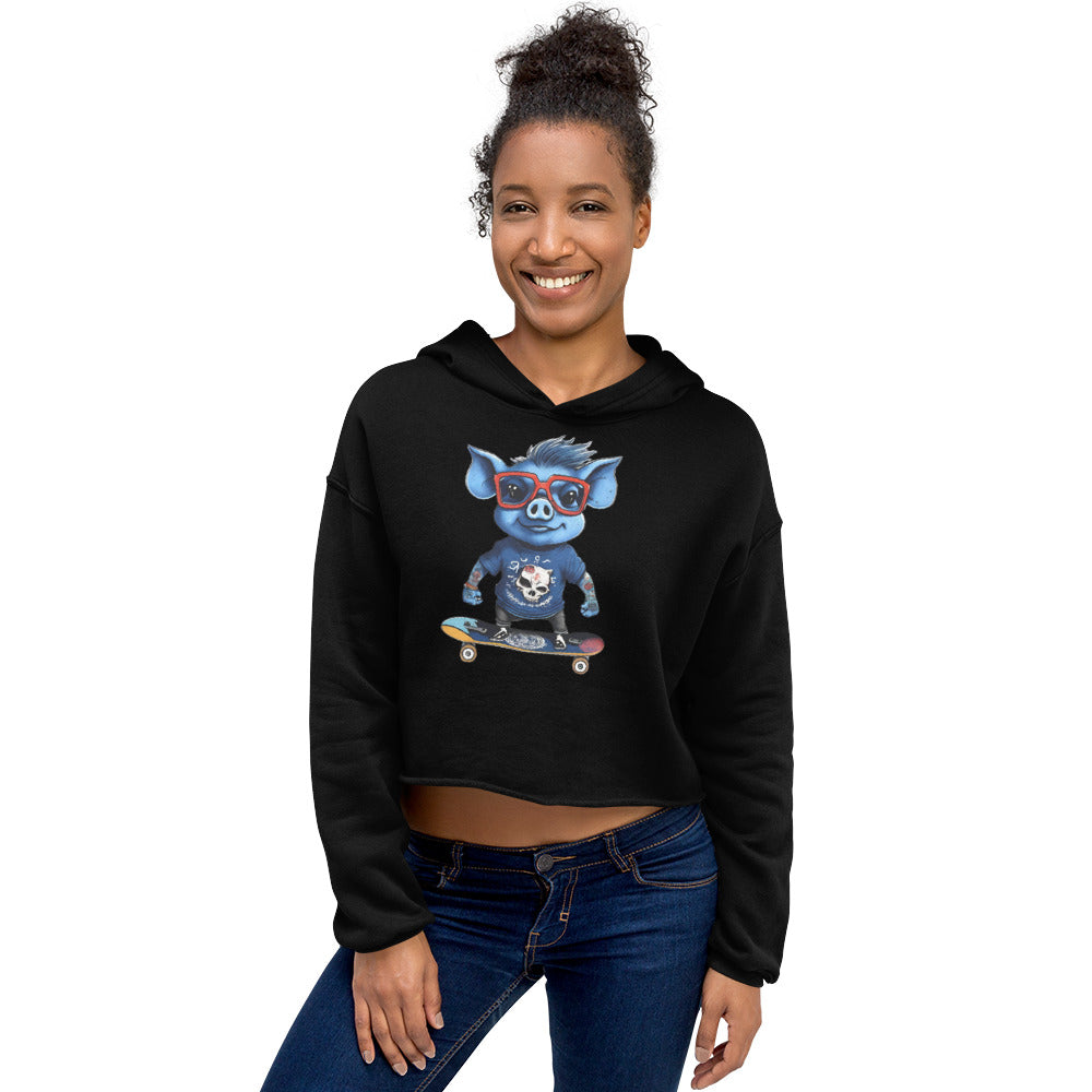 BLUE PIG CROP HOODIE