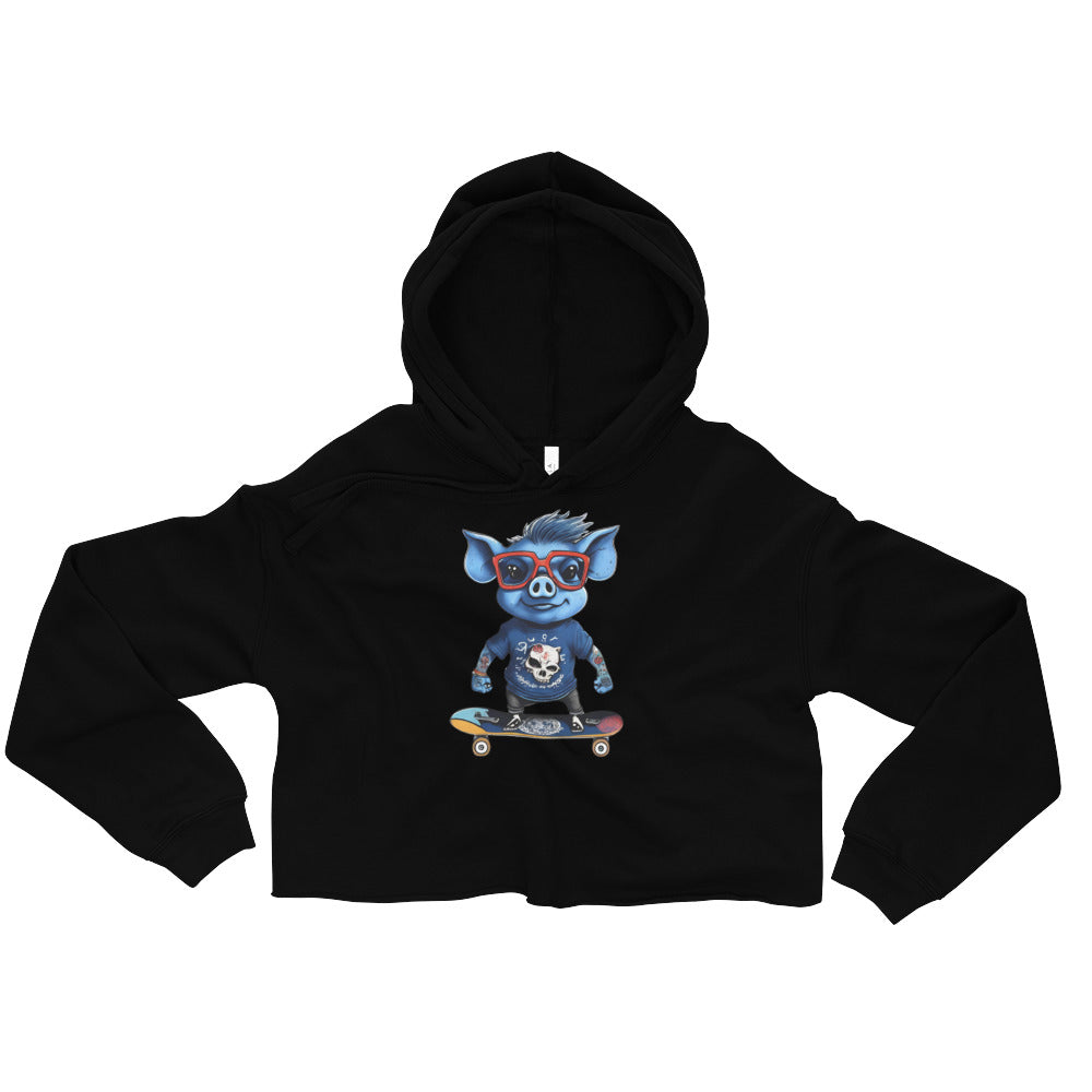BLUE PIG CROP HOODIE