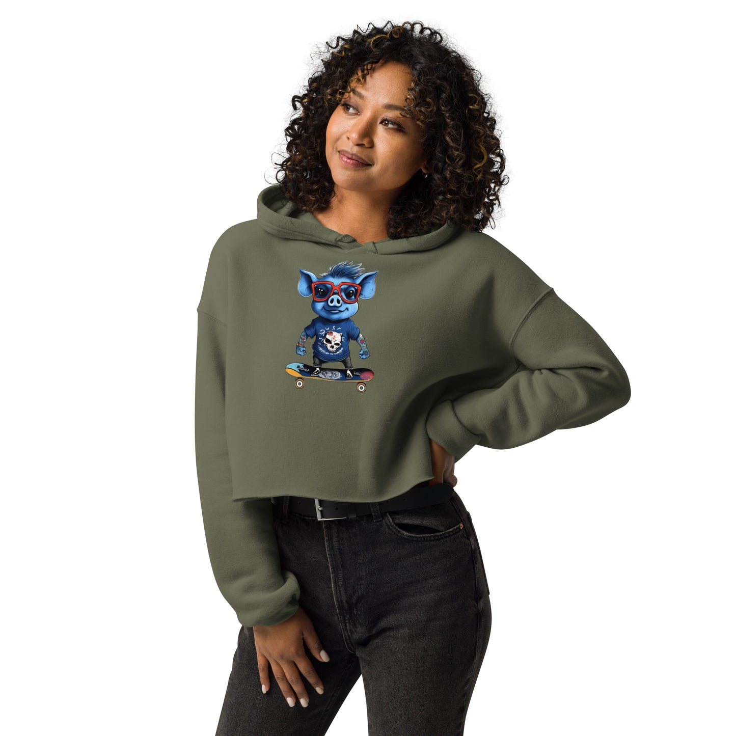 BLUE PIG CROP HOODIE