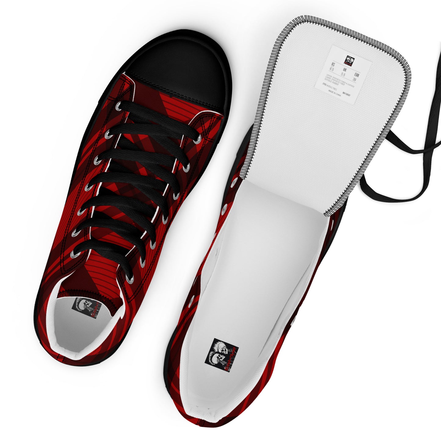 WOMEN'S RED PLAID HIGH TOP CANVAS SHOES