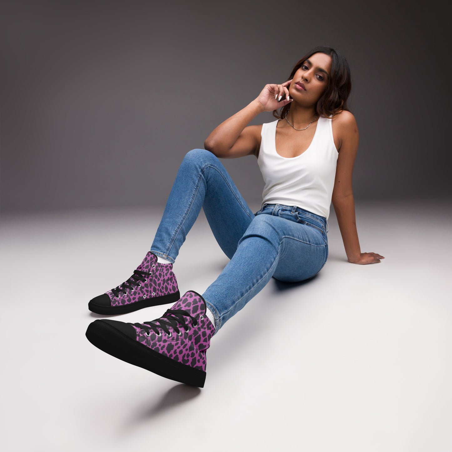 WOMEN'S PINK LEOPARD HIGH TOP CANVAS SHOES