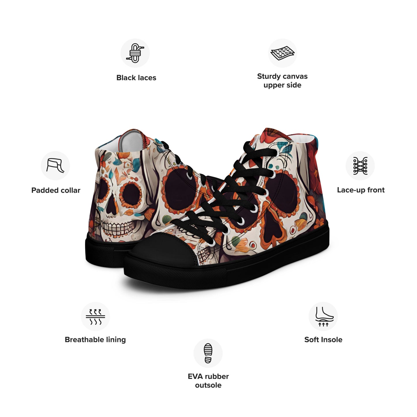 WOMEN'S DIA DE LOS MUERTOS HIGHT TOP CANVAS SHOES