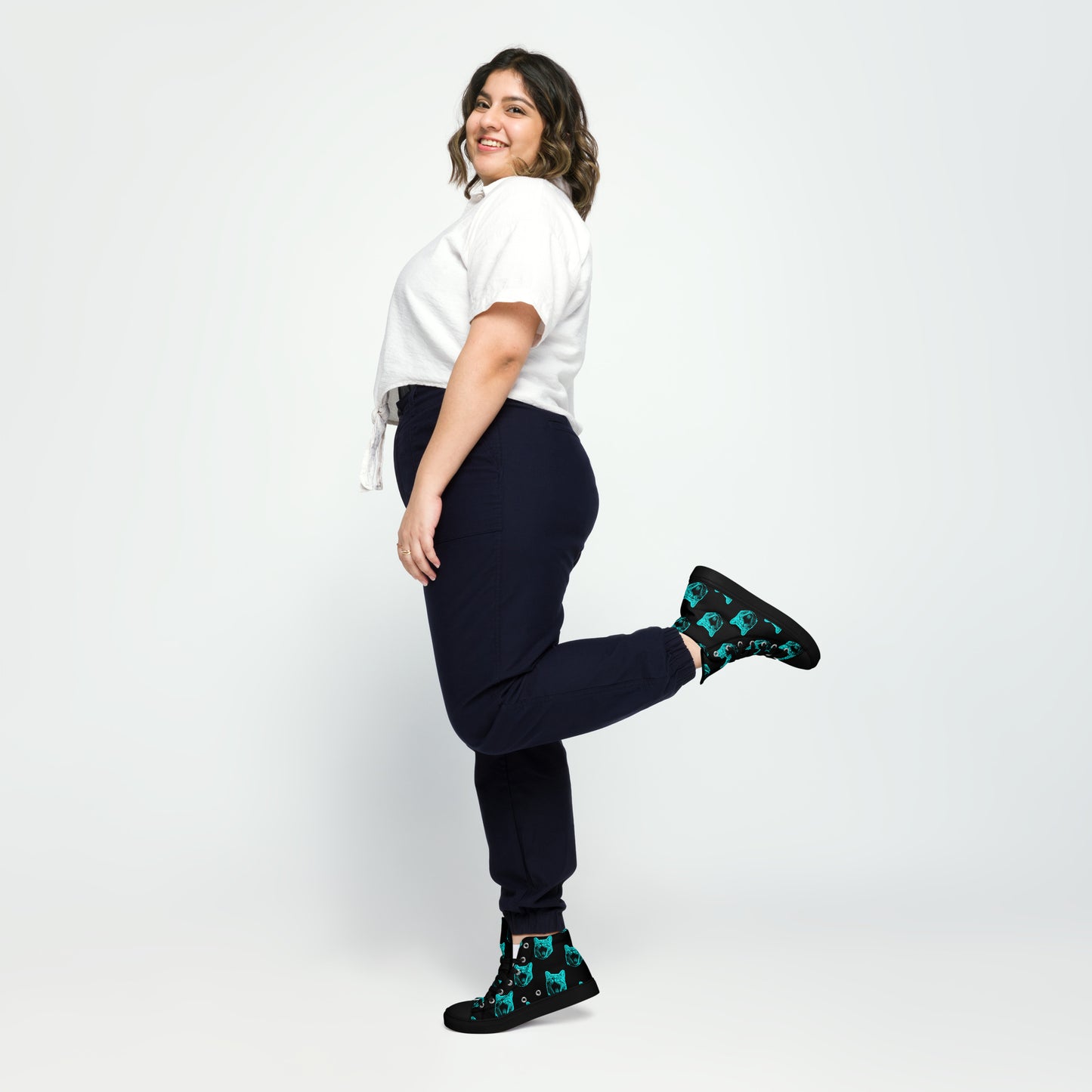 WOMEN'S ELECTRIC BLUE CAT HIGH TOP CANVAS SHOES