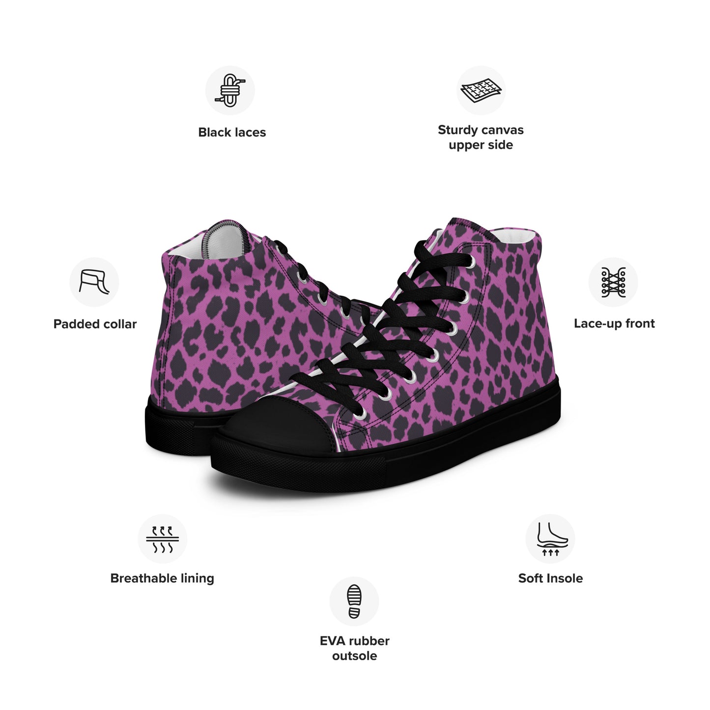 WOMEN'S PINK LEOPARD HIGH TOP CANVAS SHOES