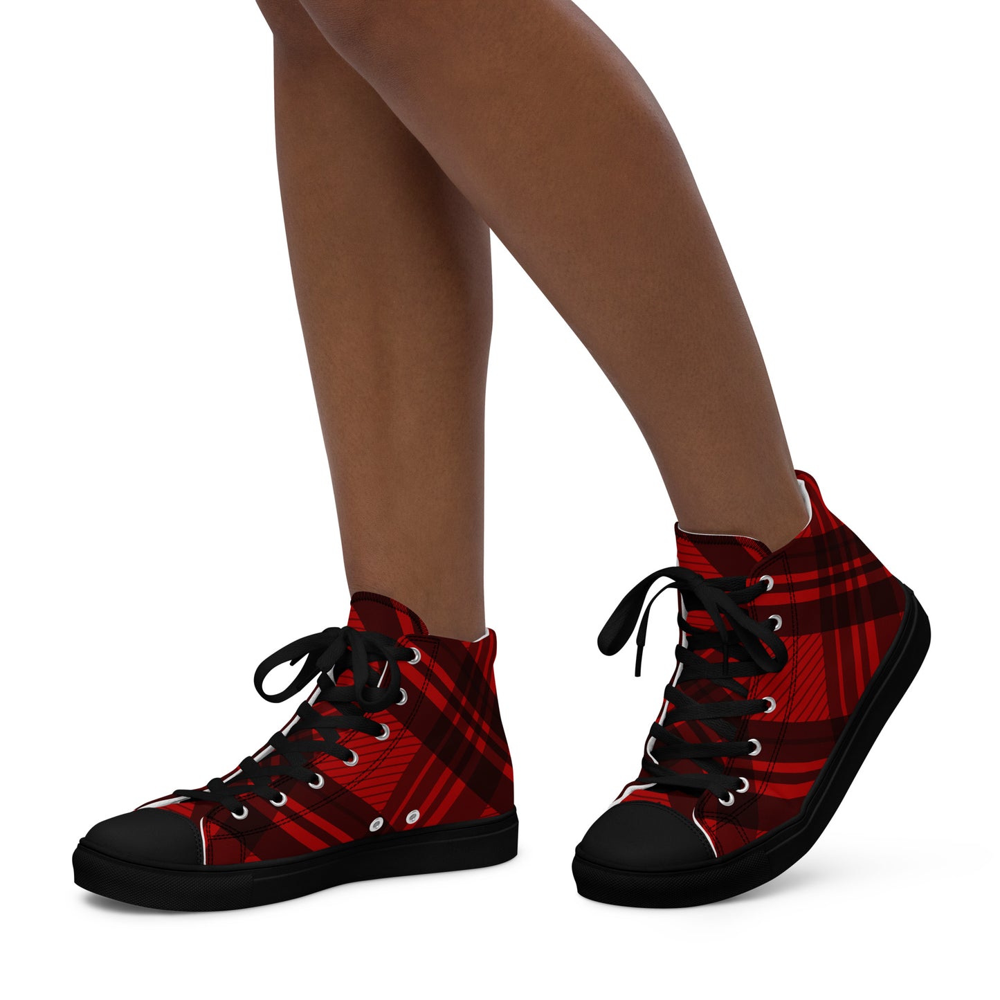 WOMEN'S RED PLAID HIGH TOP CANVAS SHOES