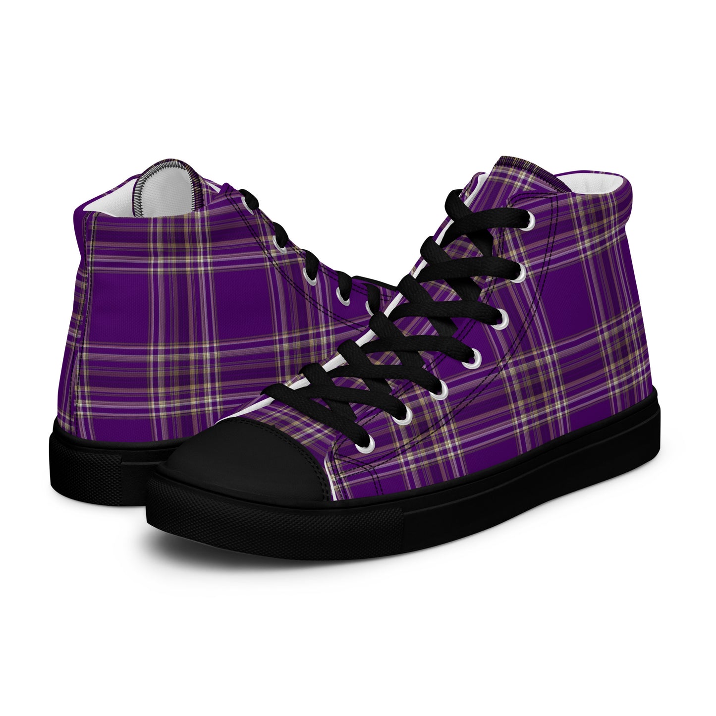 WOMEN'S PURPLE PLAID HIGH TOP CANVAS SHOES