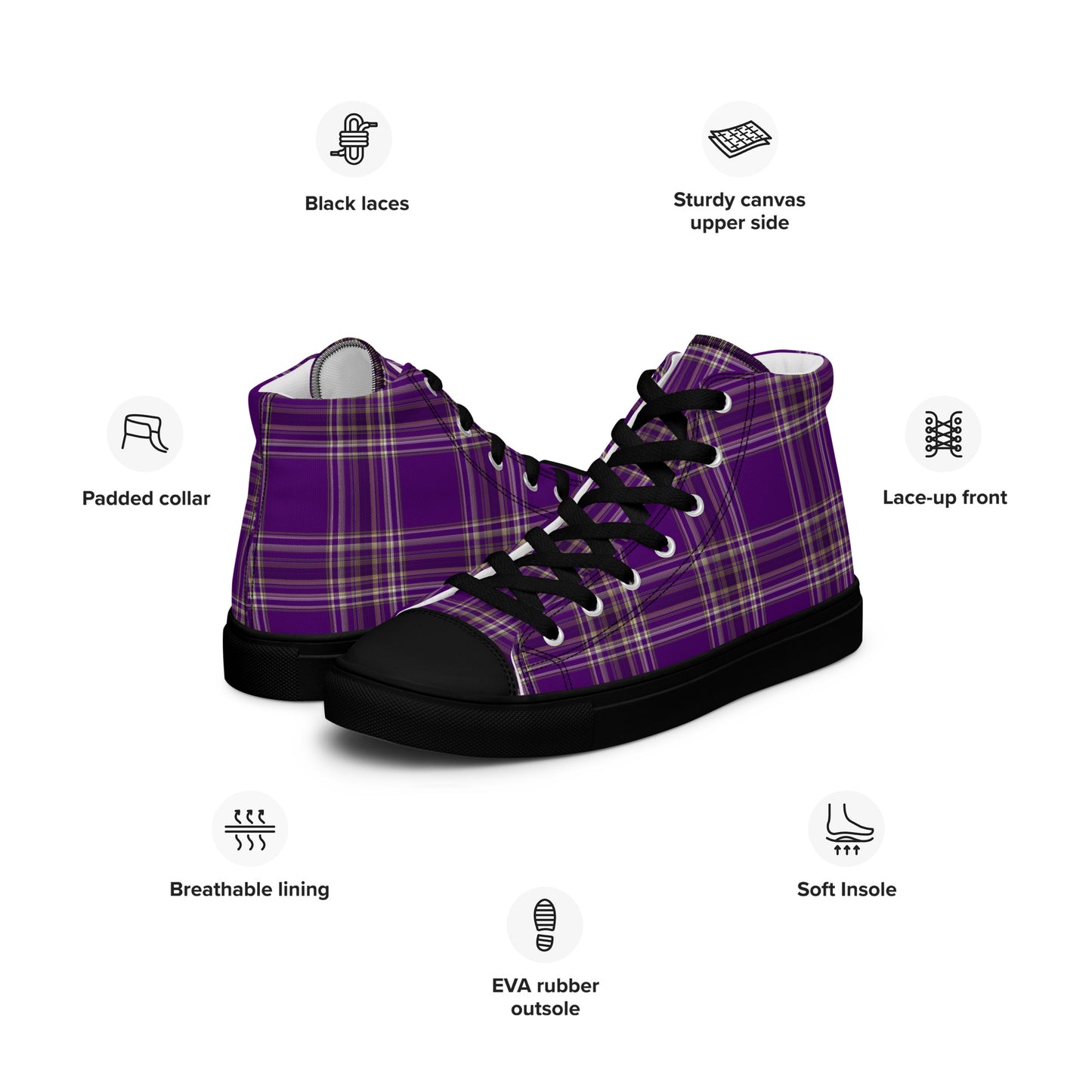 WOMEN'S PURPLE PLAID HIGH TOP CANVAS SHOES