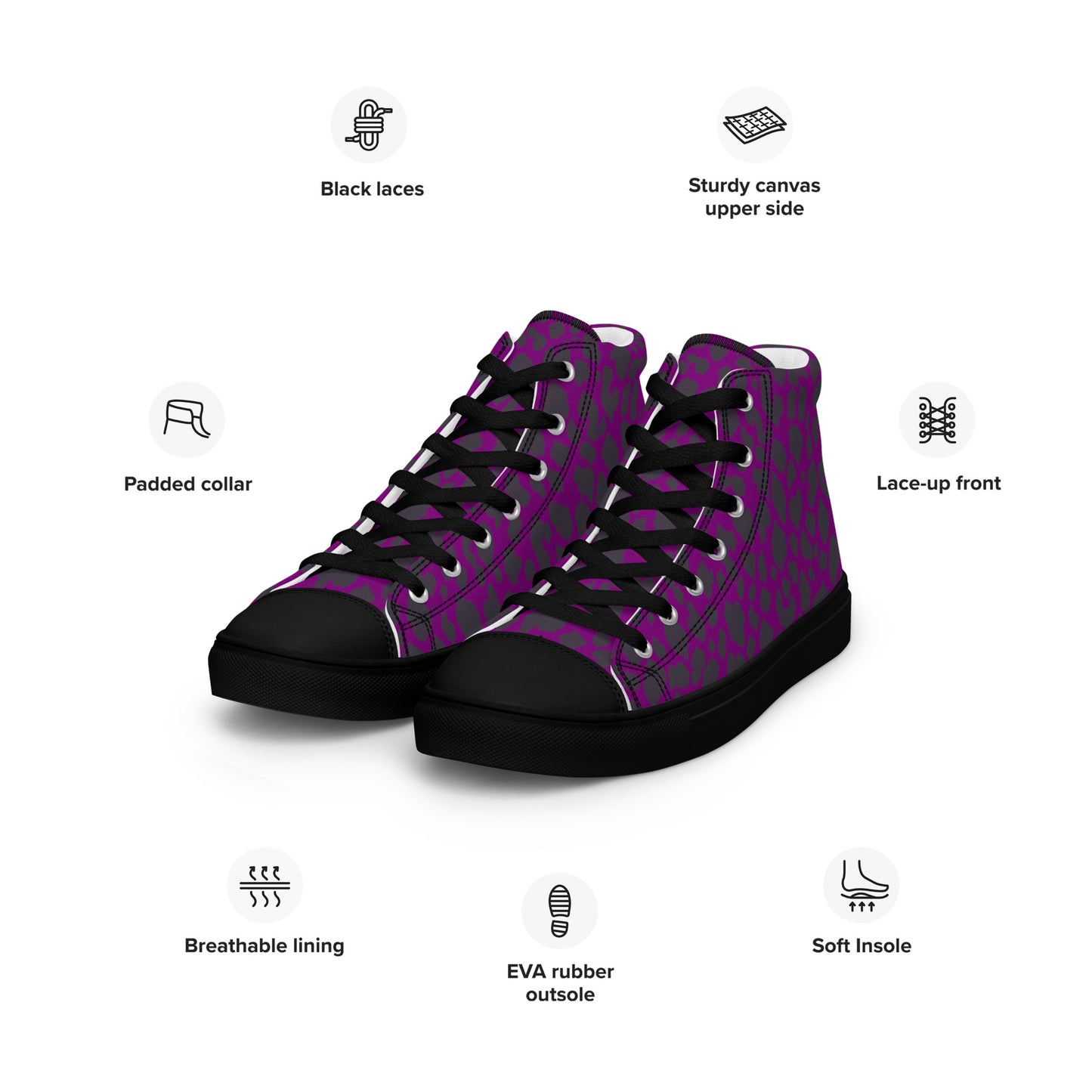 WOMEN'S PURPLE LEOPARD HIGH TOP CANVAS SHOES