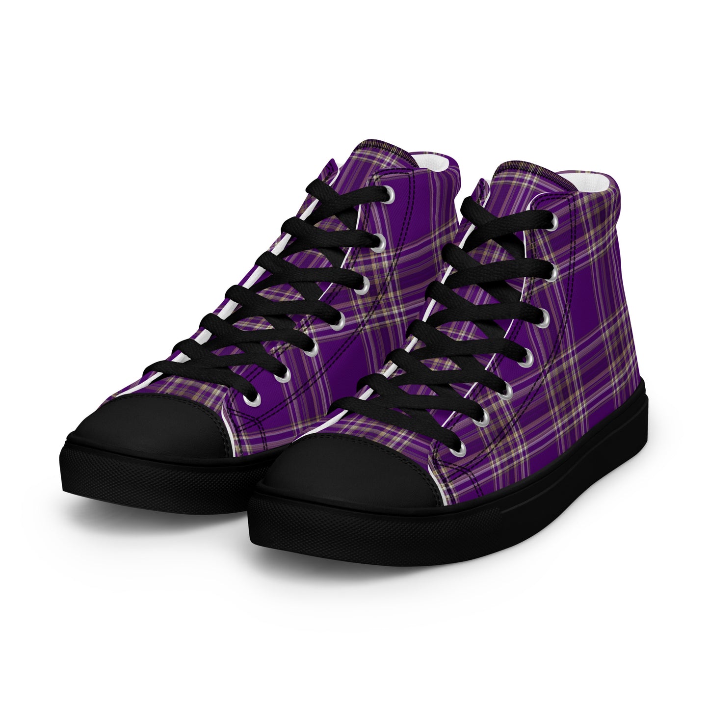 WOMEN'S PURPLE PLAID HIGH TOP CANVAS SHOES