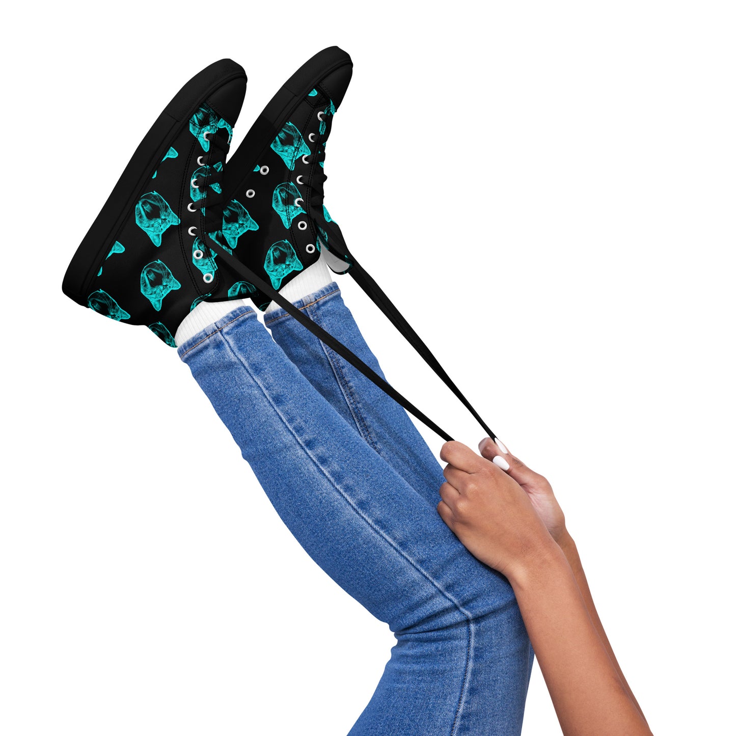 WOMEN'S ELECTRIC BLUE CAT HIGH TOP CANVAS SHOES