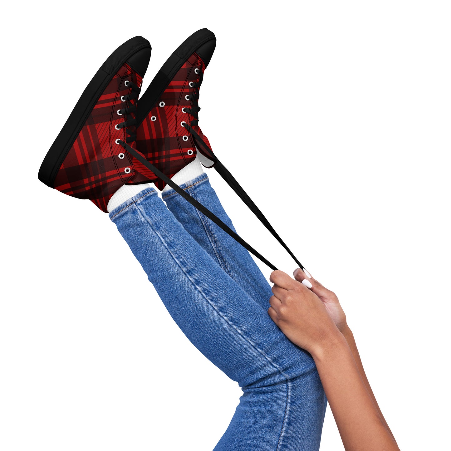 WOMEN'S RED PLAID HIGH TOP CANVAS SHOES