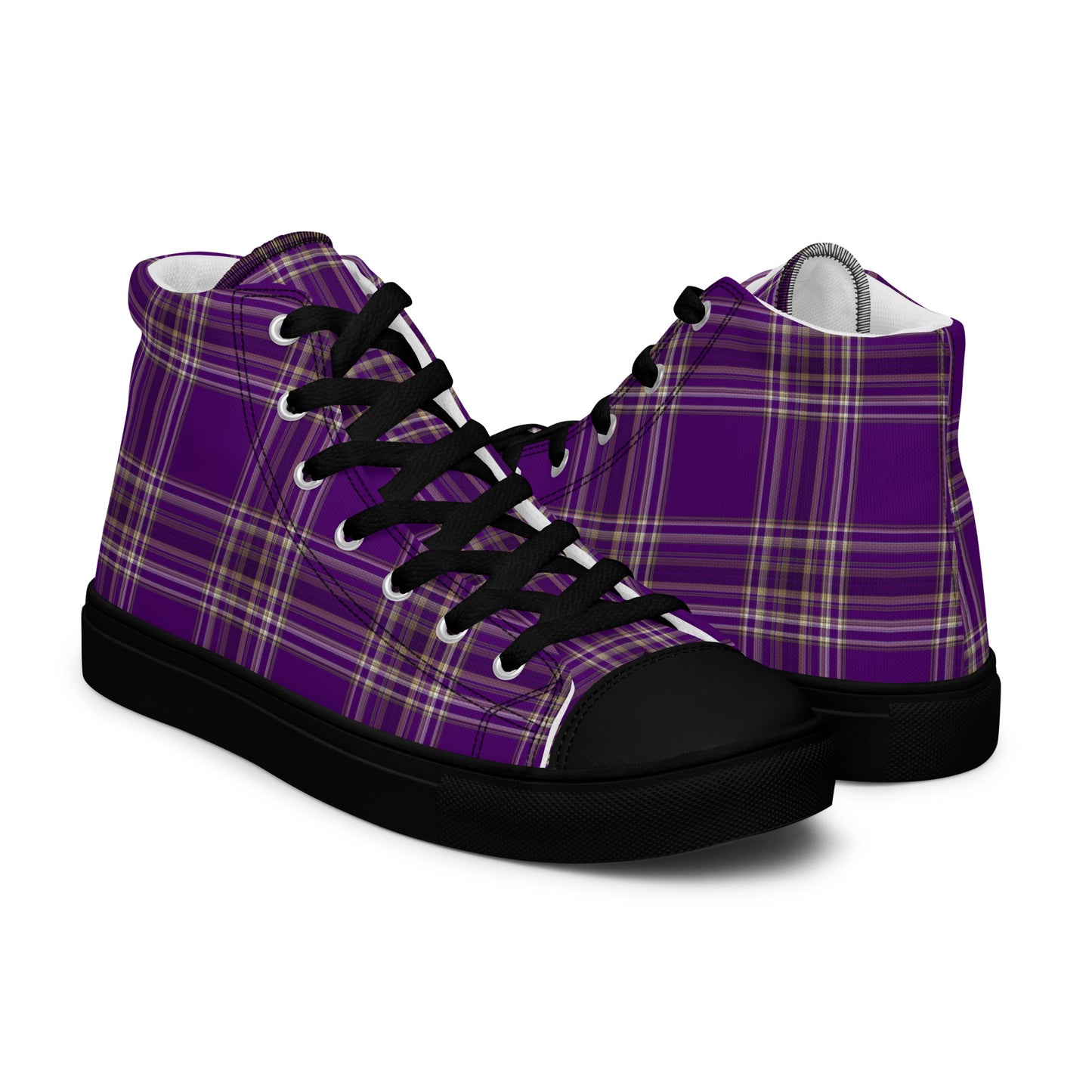 WOMEN'S PURPLE PLAID HIGH TOP CANVAS SHOES