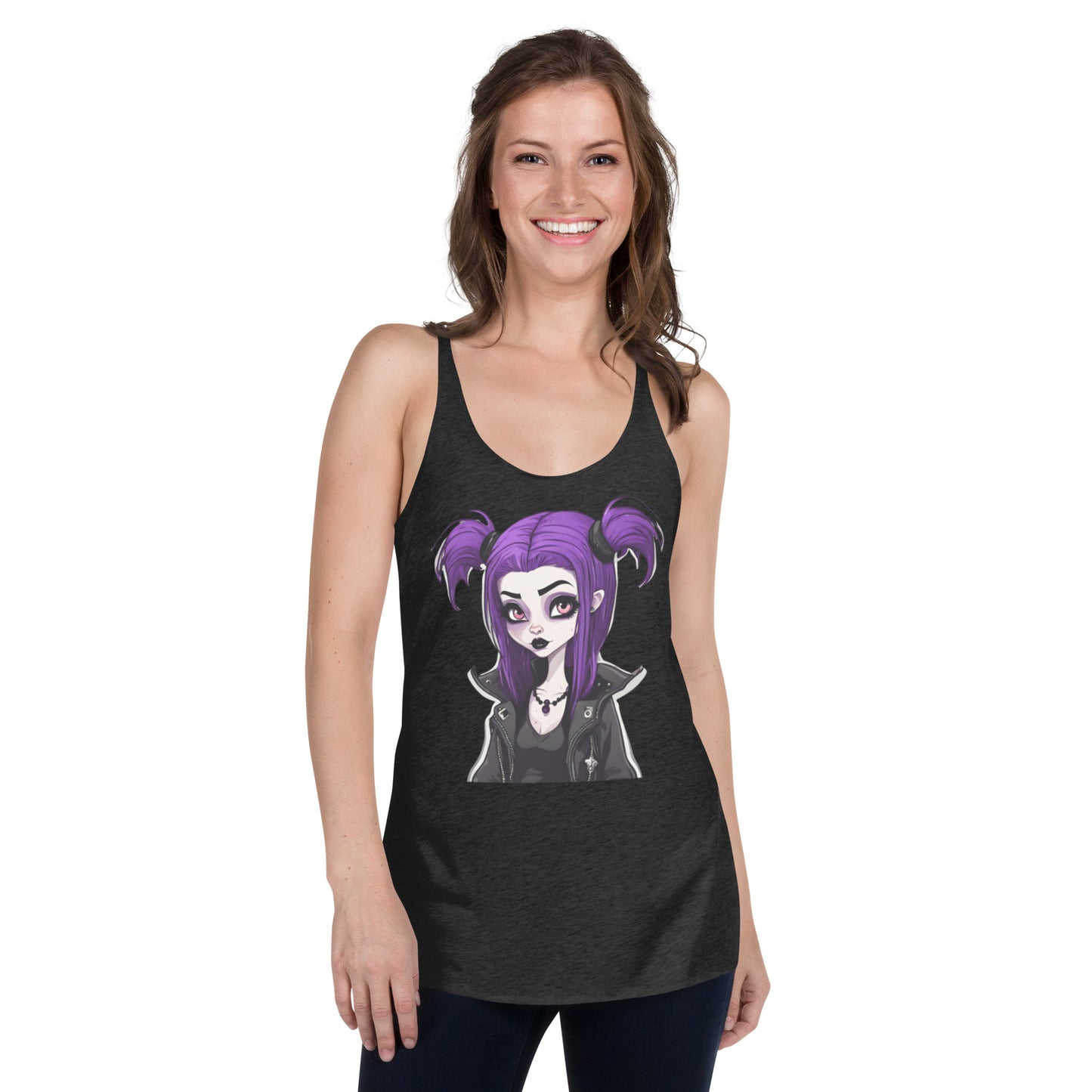 PURPLE HAIR GOTH GIRL WOMEN'S RACERBACK TANK