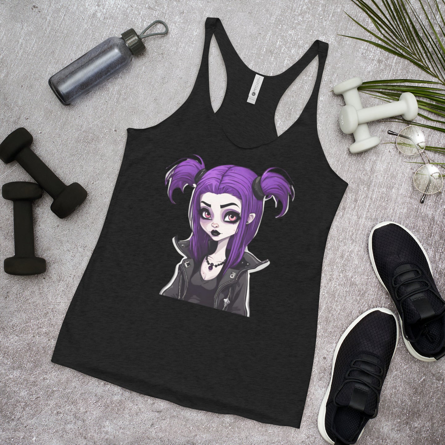 PURPLE HAIR GOTH GIRL WOMEN'S RACERBACK TANK