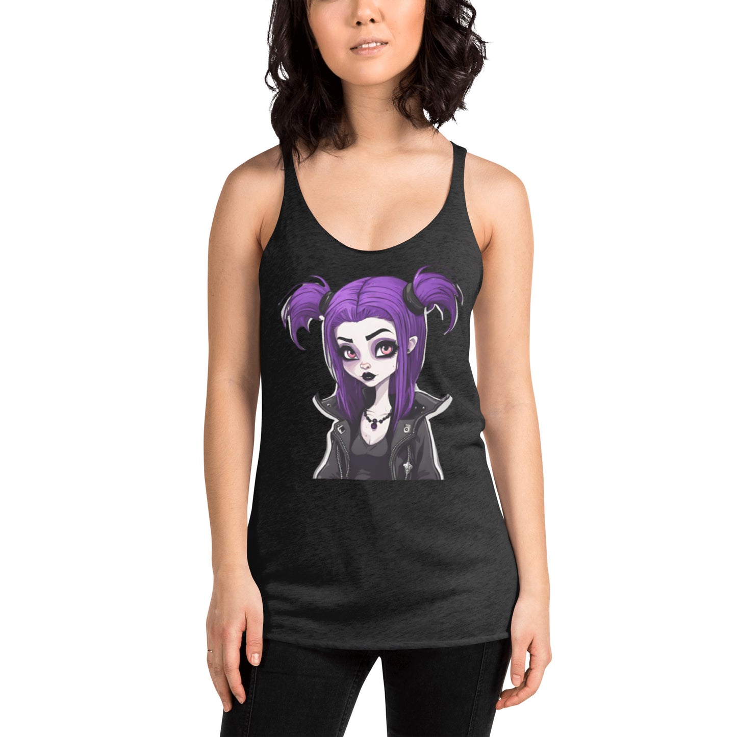 PURPLE HAIR GOTH GIRL WOMEN'S RACERBACK TANK