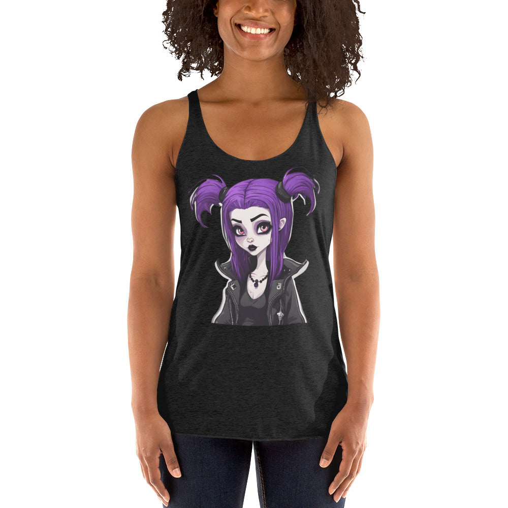 PURPLE HAIR GOTH GIRL WOMEN'S RACERBACK TANK