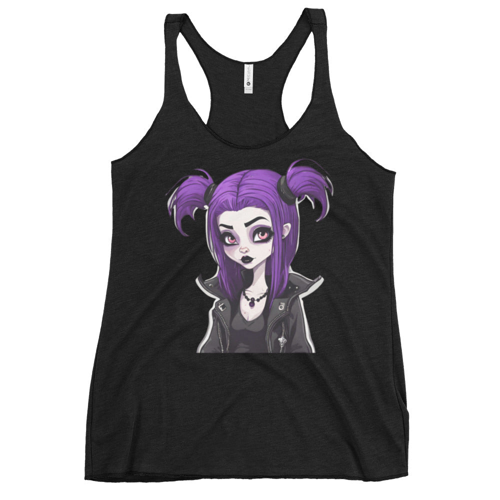 PURPLE HAIR GOTH GIRL WOMEN'S RACERBACK TANK