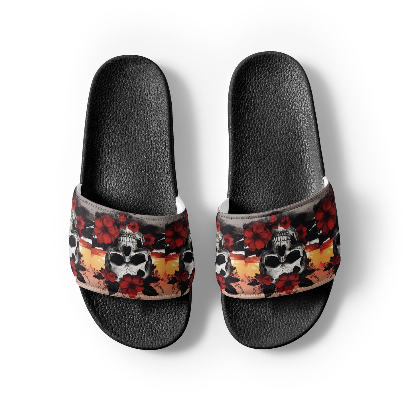 TROPICAL RED FLOWER SKULL WOMEN'S SLIDES