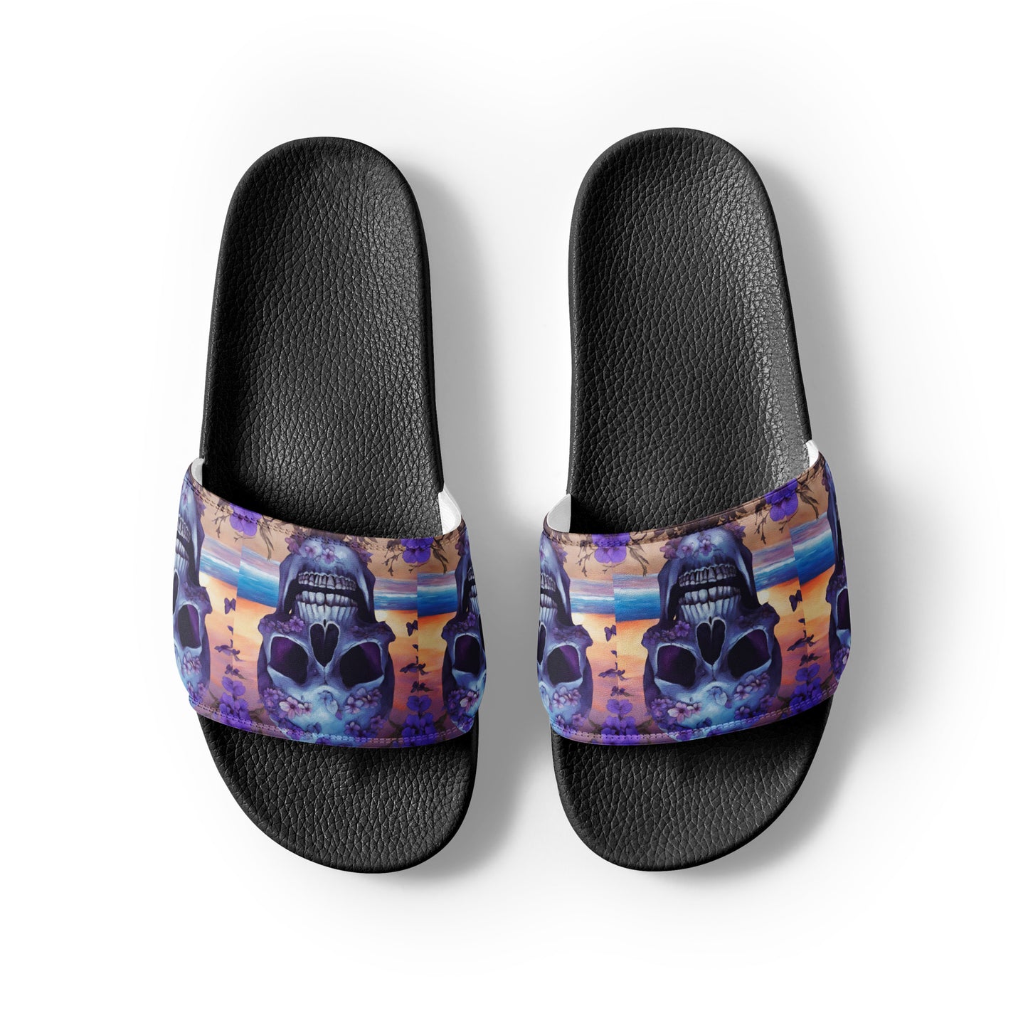 PURPLE FLOWER SKULL WOMEN'S SLIDES