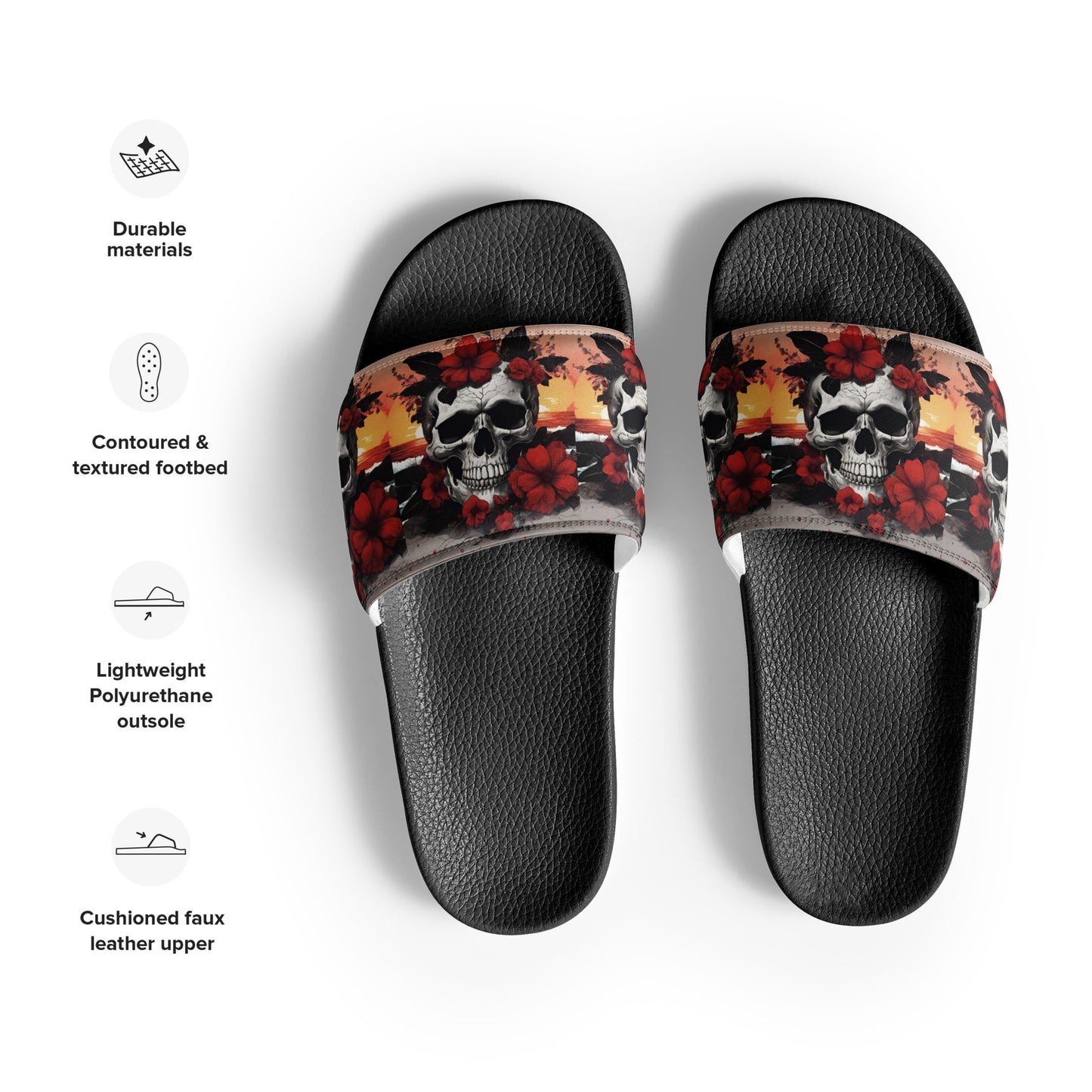 TROPICAL RED FLOWER SKULL WOMEN'S SLIDES