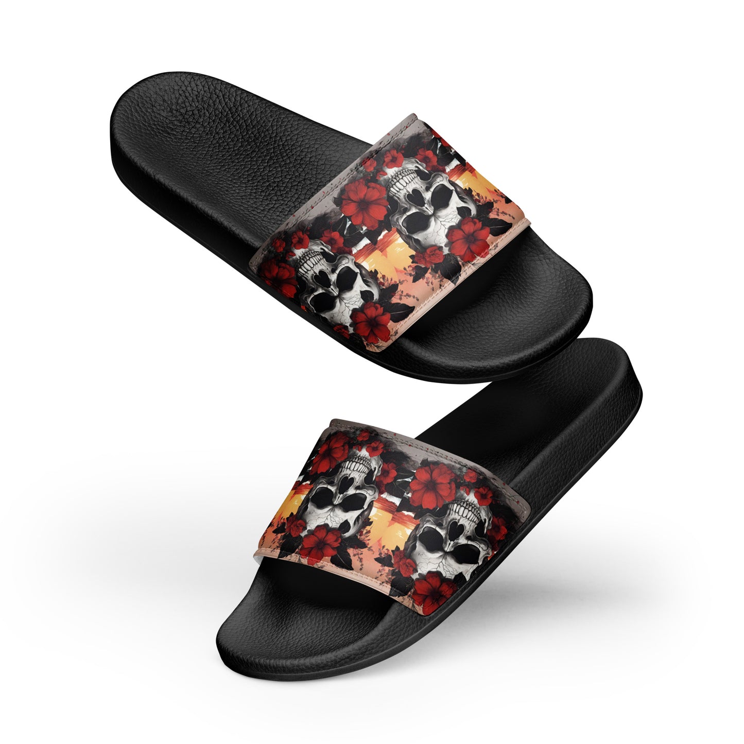 TROPICAL RED FLOWER SKULL WOMEN'S SLIDES