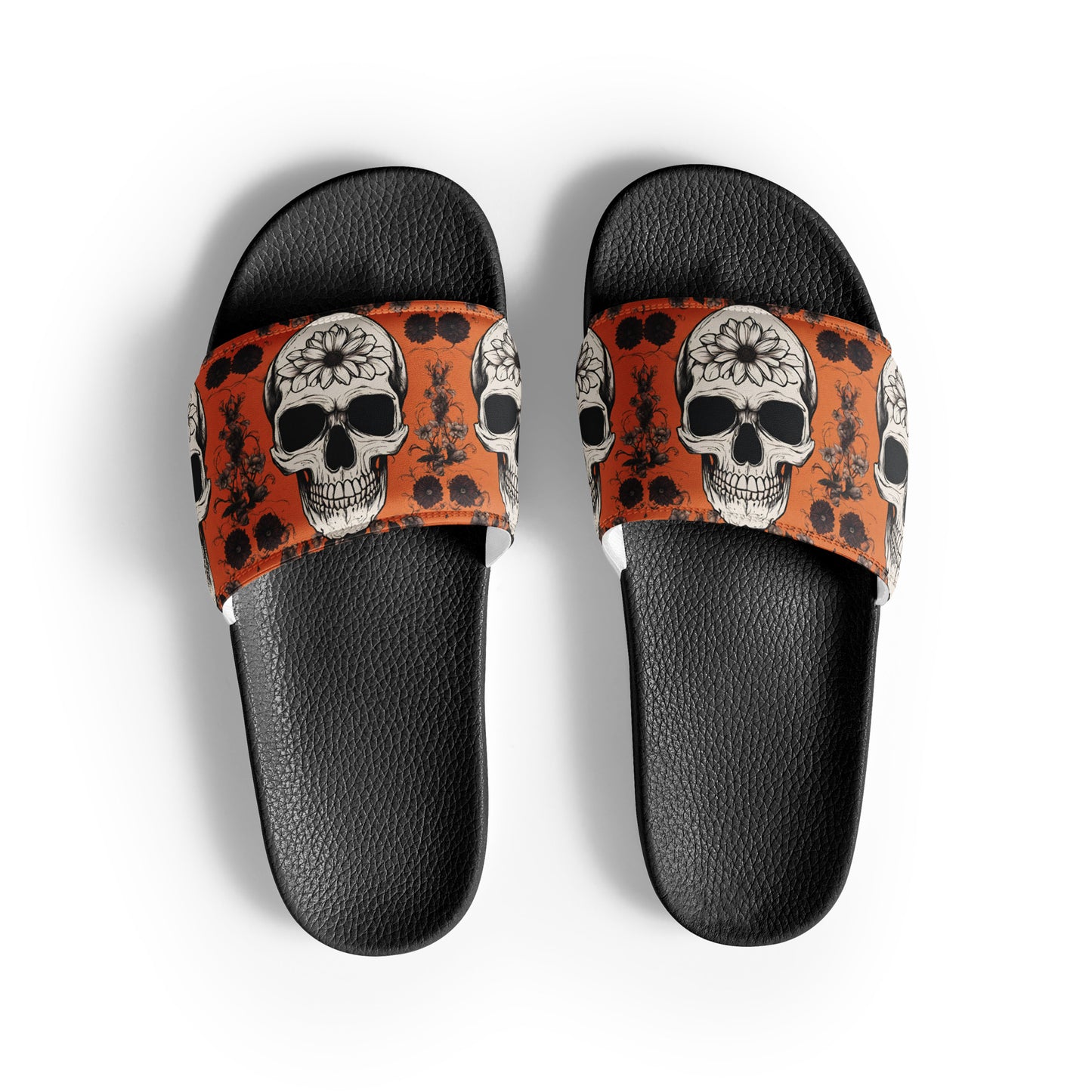 ORANGE FLOWER SKULL WOMEN'S SLIDES