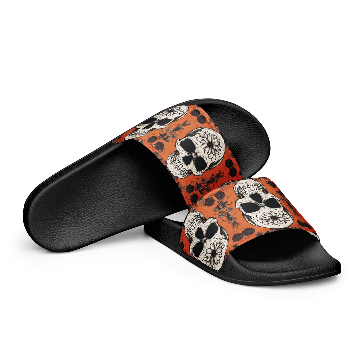 ORANGE FLOWER SKULL WOMEN'S SLIDES