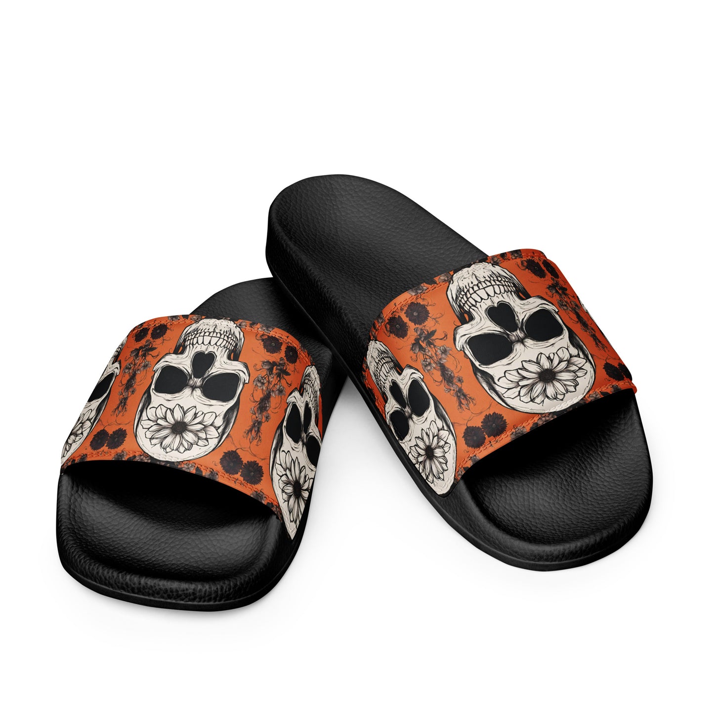 ORANGE FLOWER SKULL WOMEN'S SLIDES