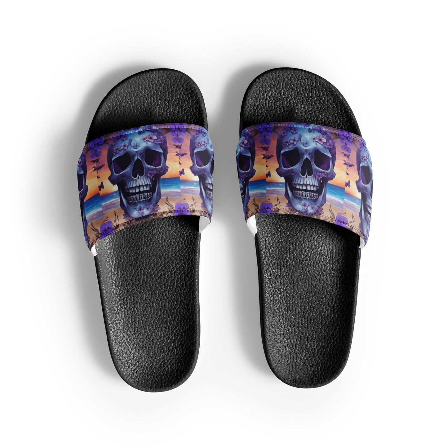 PURPLE FLOWER SKULL WOMEN'S SLIDES