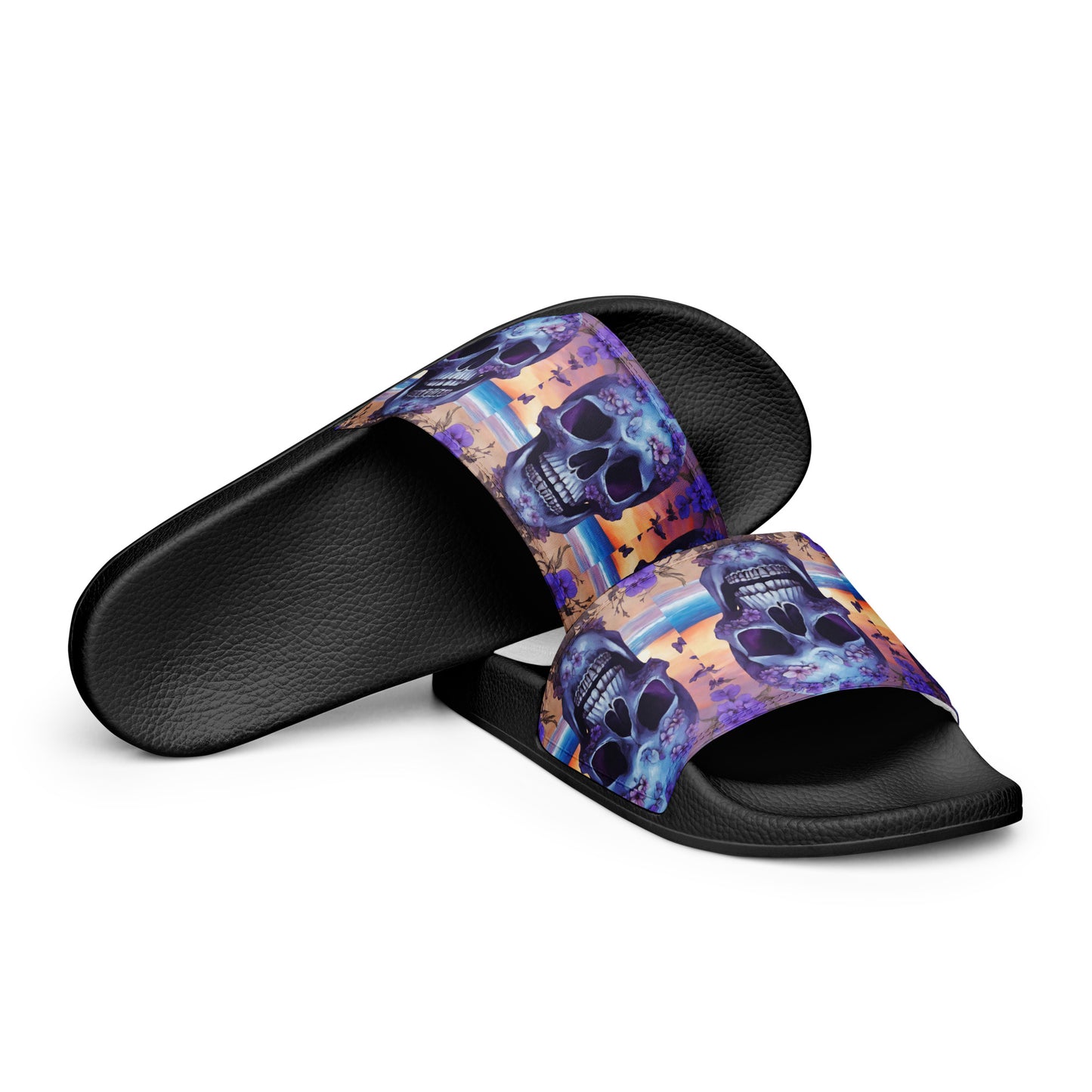 PURPLE FLOWER SKULL WOMEN'S SLIDES