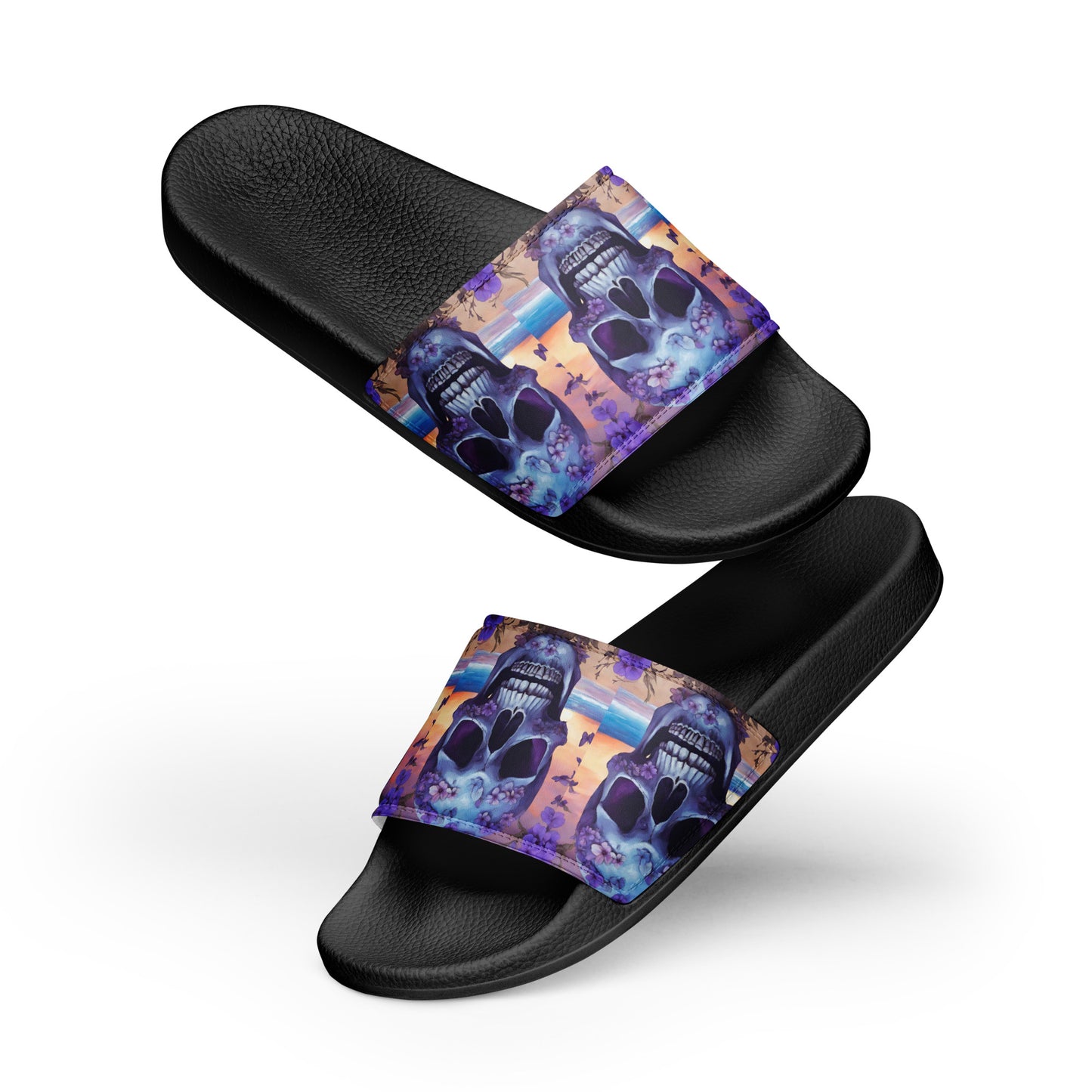 PURPLE FLOWER SKULL WOMEN'S SLIDES